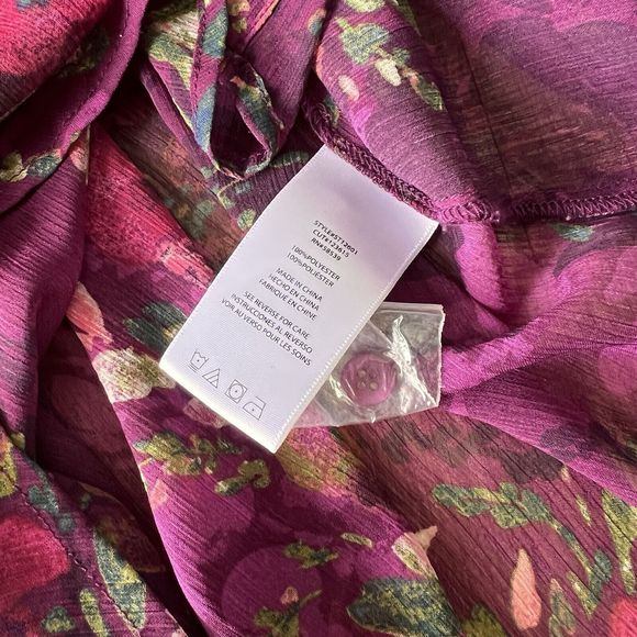 KUT from the Kloth Women Top Size M  Purple Floral‎ Sheer High Low Blouse BOHO - Picture 5 of 6
